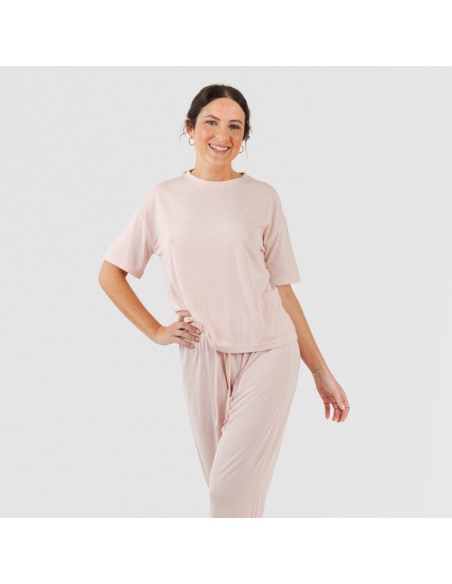 Pijama largo manga corta viscosa mujer liso Pijama largo manga corta viscosa mujer liso