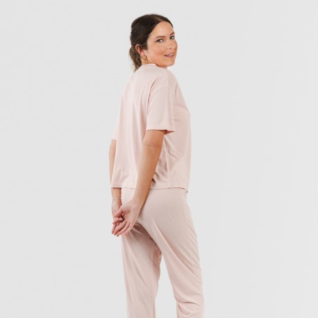 Pijama largo manga corta viscosa mujer liso