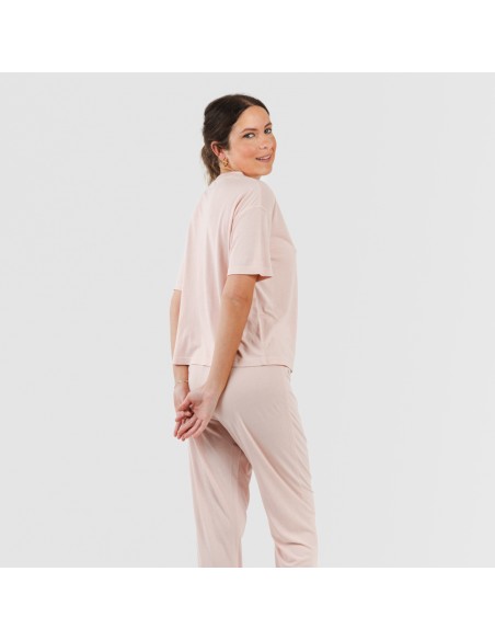 Pijama largo manga corta viscosa mujer liso Pijama largo manga corta viscosa mujer liso