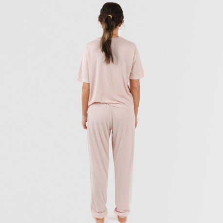 Pijama largo manga corta viscosa mujer liso