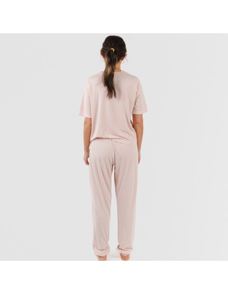 Pijama largo manga corta viscosa mujer liso pijamas-largos-mujer