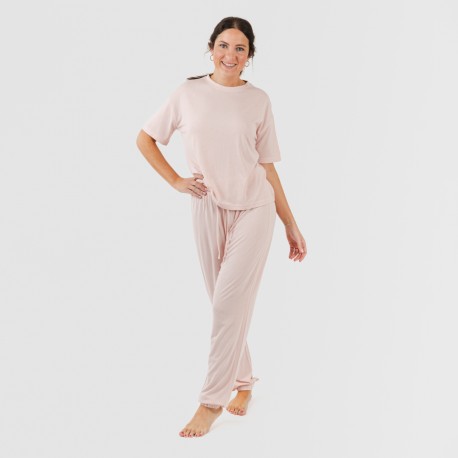Pijama largo manga corta viscosa mujer liso