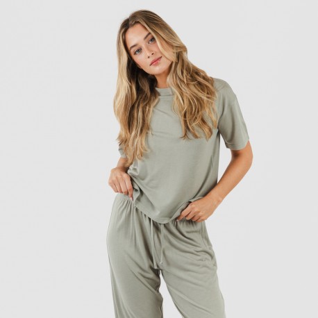 Pijama largo manga corta viscosa mujer liso pijamas-largos-mujer