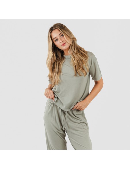 Pijama largo manga corta viscosa mujer liso pijamas-largos-mujer