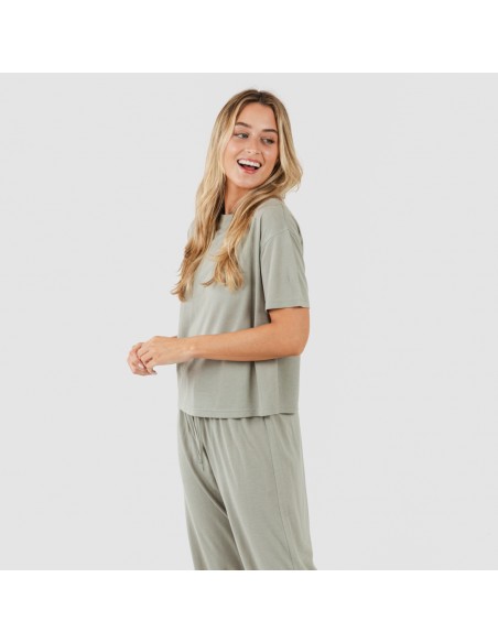 Pijama largo manga corta viscosa mujer liso