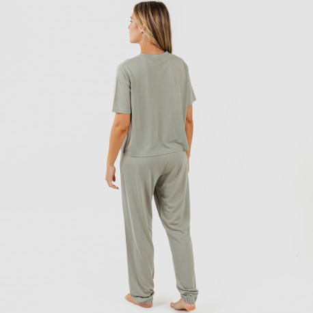 Pijama largo manga corta viscosa mujer liso