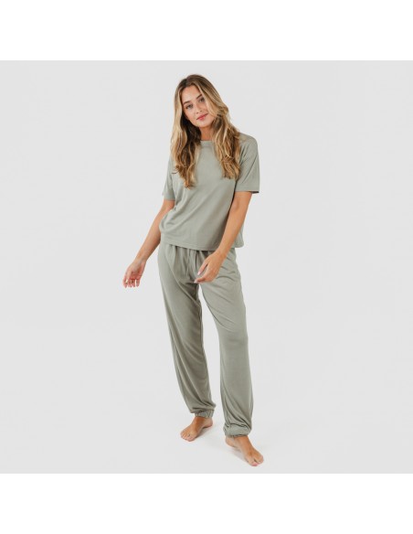 Pijama largo manga corta viscosa mujer liso pijamas-largos-mujer