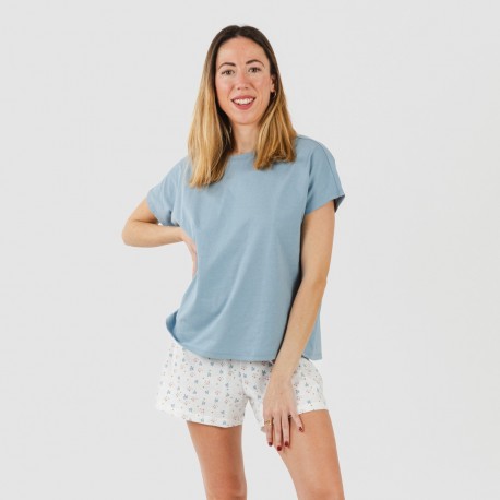 Pijama corto manga fluida algodón mujer Ines indigo pijamas-cortos-mujer