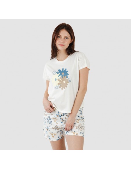 Pijama corto manga fluida algodón mujer Arauz indigo Pijama corto manga fluida algodón mujer Arauz indigo