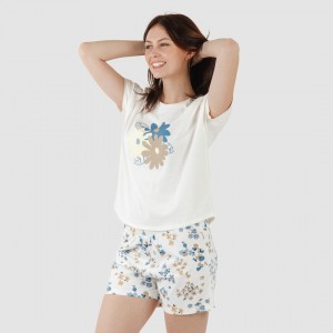 Pijama corto manga fluida algodón mujer Arauz indigo 2