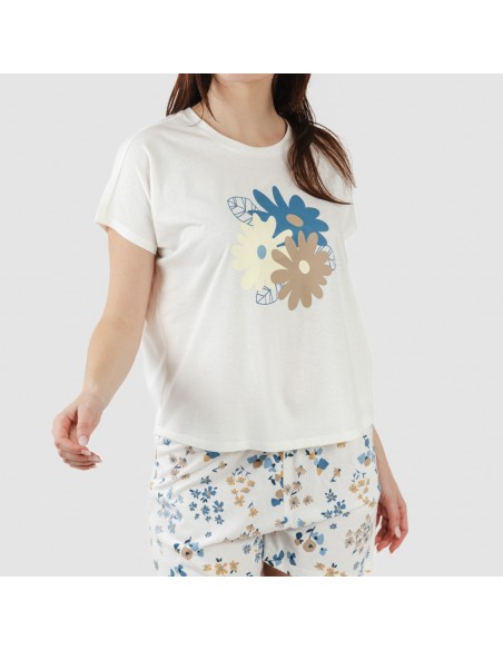 Pijama corto manga fluida algodón mujer Arauz indigo Pijama corto manga fluida algodón mujer Arauz indigo