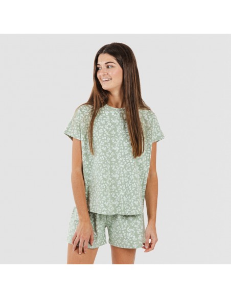 Pijama corto manga fluida algodón mujer Oniris verde caceria pijamas-cortos-mujer