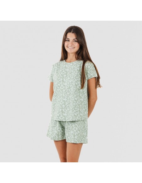 Pijama corto manga fluida algodón mujer Oniris verde caceria pijamas-cortos-mujer