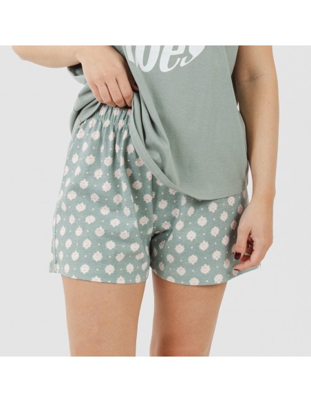 Pijama corto manga fluida algodón mujer Irati verde caceria Pijama corto manga fluida algodón mujer Irati verde caceria