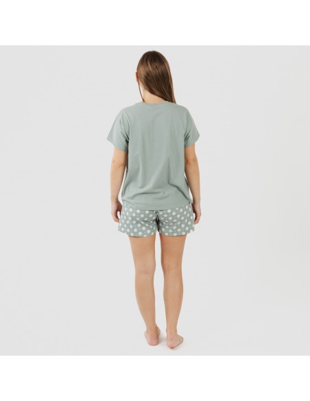 Pijama corto manga fluida algodón mujer Irati verde caceria pijamas-cortos-mujer