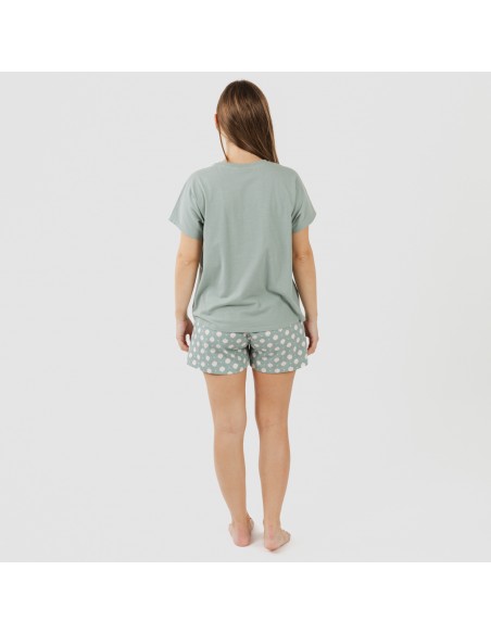 Pijama corto manga fluida algodón mujer Irati verde caceria Pijama corto manga fluida algodón mujer Irati verde caceria