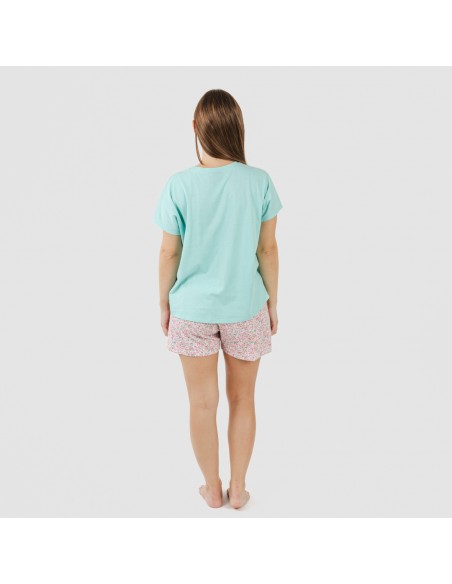 Pijama corto manga fluida algodón mujer Salima verde agua pijamas-cortos-mujer