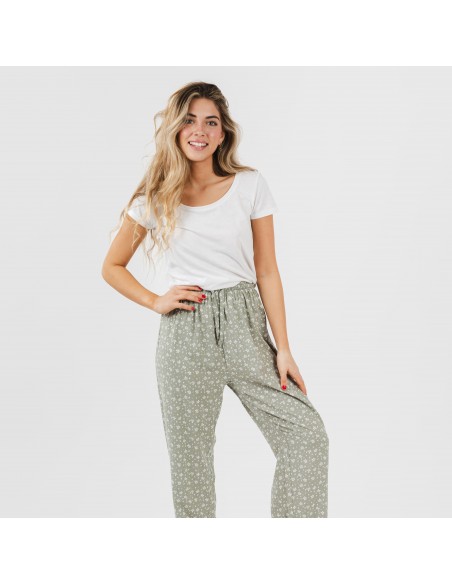 Pantalón viscosa Valeria verde caceria pantalones-comodos-mujer