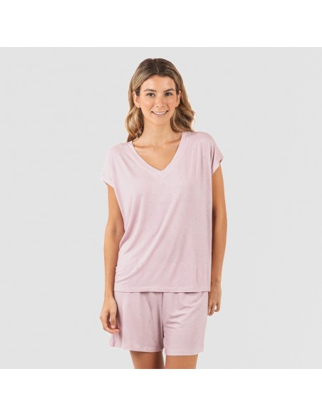 Pijama corto manga fluida viscosa mujer Melanie malva Pijama corto manga fluida viscosa mujer Melanie malva