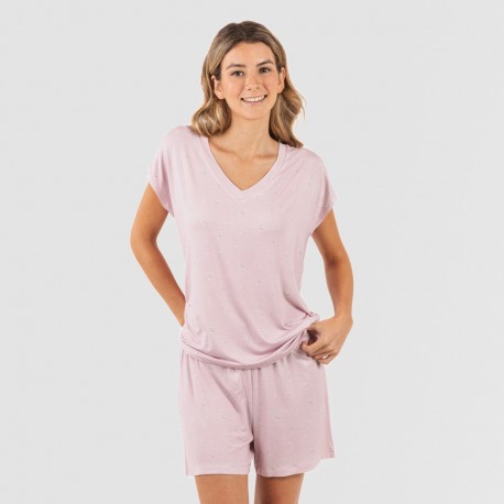 Pijama corto manga fluida viscosa mujer Melanie malva