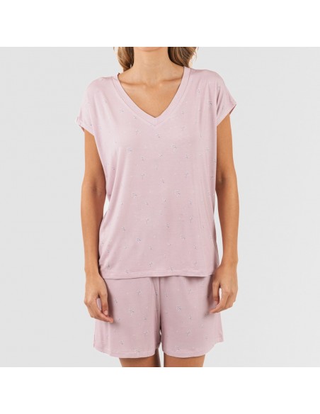 Pijama corto manga fluida viscosa mujer Melanie malva Pijama corto manga fluida viscosa mujer Melanie malva