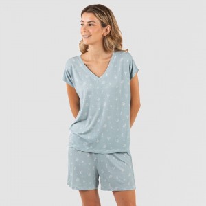 Pijama corto manga fluida viscosa mujer Adriane verde agua 2