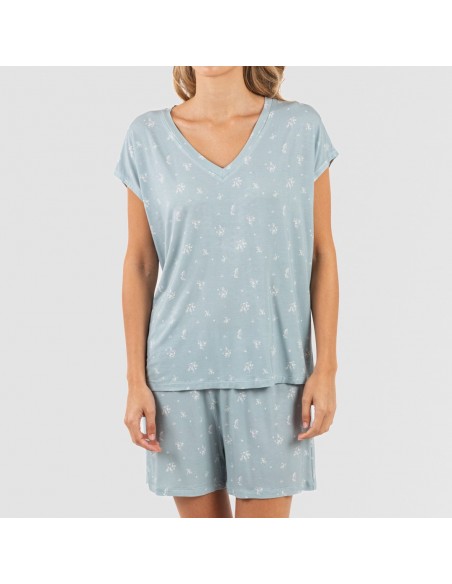 Pijama corto manga fluida viscosa mujer Adriane verde agua Pijama corto manga fluida viscosa mujer Adriane verde agua