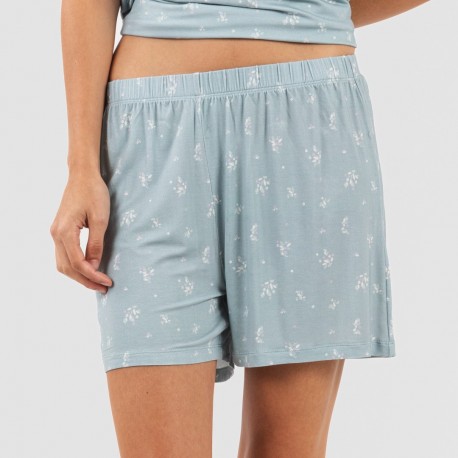 Pijama corto manga fluida viscosa mujer Adriane verde agua
