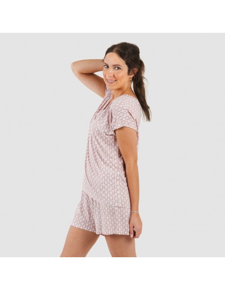Pijama corto manga fluida viscosa mujer Ellene rosa palo Pijama corto manga fluida viscosa mujer Ellene rosa palo