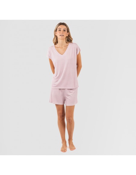 Pijama corto manga fluida viscosa mujer Melanie malva Pijama corto manga fluida viscosa mujer Melanie malva