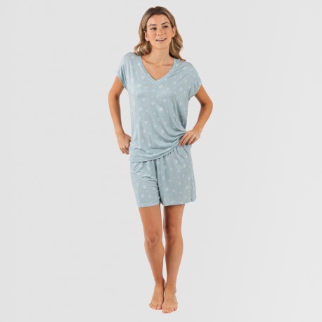 Pijama corto manga fluida viscosa mujer Adriane verde agua