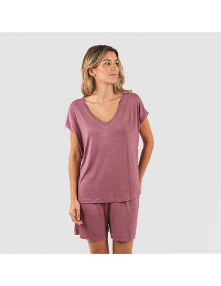 Pijama corto manga fluida viscosa mujer liso Pijama corto manga fluida viscosa mujer liso