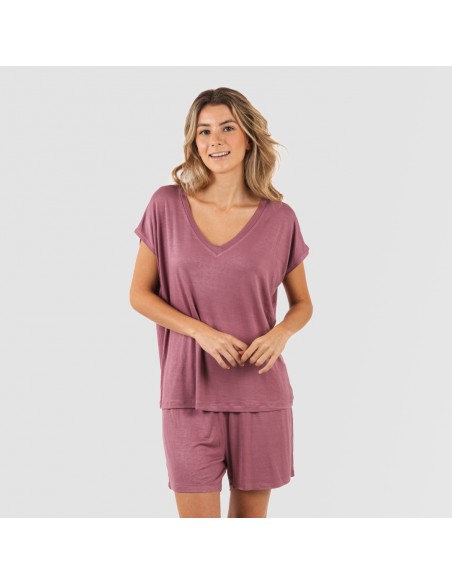 Pijama corto manga fluida viscosa mujer liso Pijama corto manga fluida viscosa mujer liso