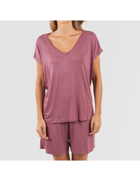 Pijama corto manga fluida viscosa mujer liso Pijama corto manga fluida viscosa mujer liso