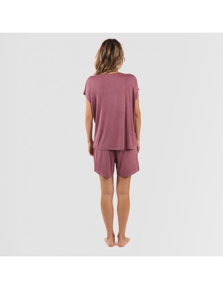 Pijama corto manga fluida viscosa mujer liso Pijama corto manga fluida viscosa mujer liso