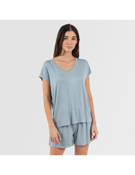 Pijama corto manga fluida viscosa mujer liso Pijama corto manga fluida viscosa mujer liso