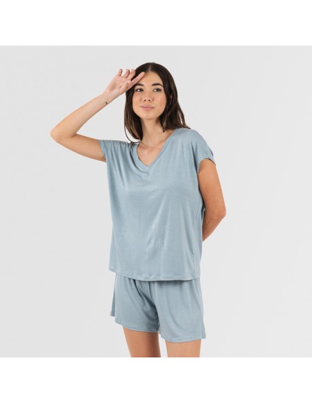 Pijama corto manga fluida viscosa mujer liso Pijama corto manga fluida viscosa mujer liso