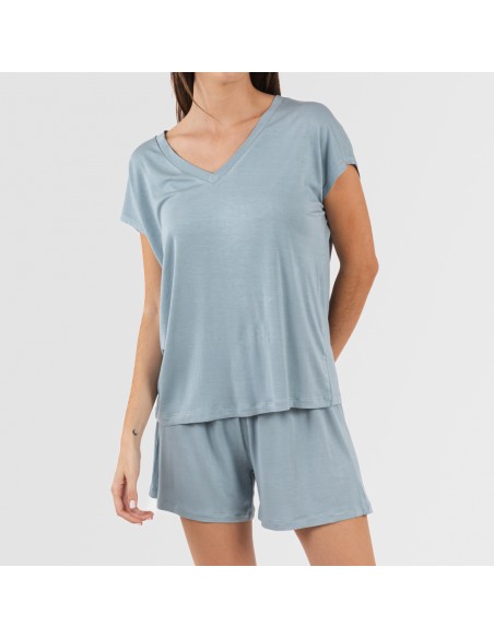Pijama corto manga fluida viscosa mujer liso Pijama corto manga fluida viscosa mujer liso