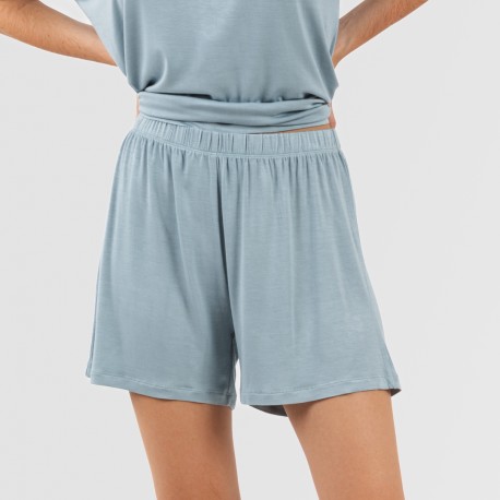 Pijama corto manga fluida viscosa mujer liso