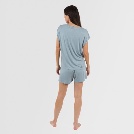 Pijama corto manga fluida viscosa mujer liso
