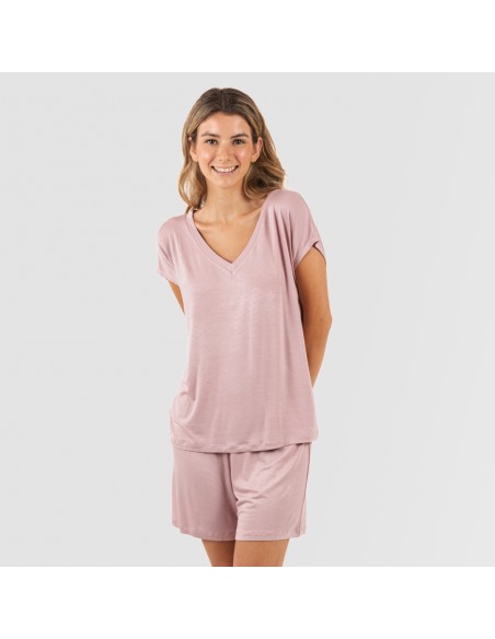 Pijama corto manga fluida viscosa mujer liso Pijama corto manga fluida viscosa mujer liso