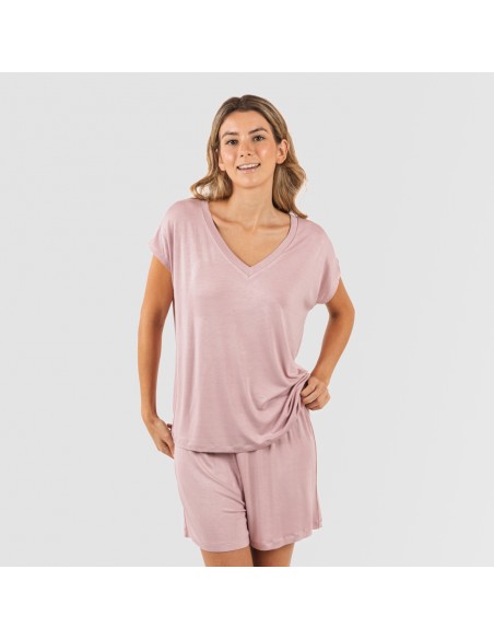 Pijama corto manga fluida viscosa mujer liso Pijama corto manga fluida viscosa mujer liso