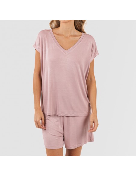 Pijama corto manga fluida viscosa mujer liso Pijama corto manga fluida viscosa mujer liso