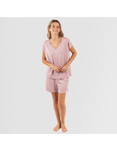 Pijama corto manga fluida viscosa mujer liso Pijama corto manga fluida viscosa mujer liso