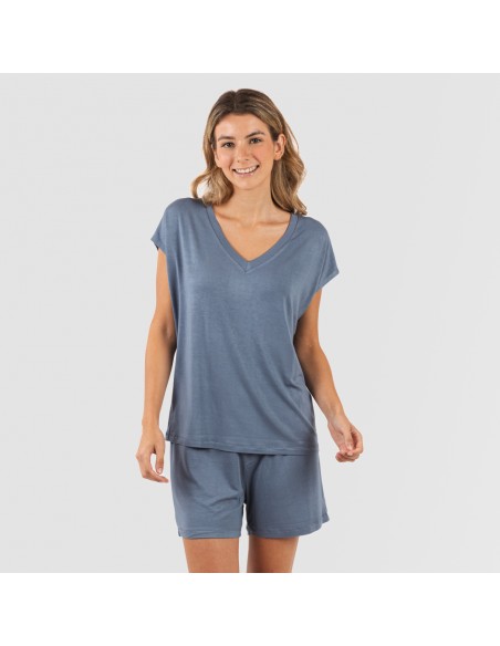 Pijama corto manga fluida viscosa mujer liso Pijama corto manga fluida viscosa mujer liso