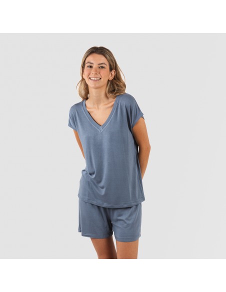Pijama corto manga fluida viscosa mujer liso Pijama corto manga fluida viscosa mujer liso
