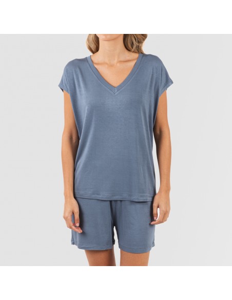 Pijama corto manga fluida viscosa mujer liso Pijama corto manga fluida viscosa mujer liso