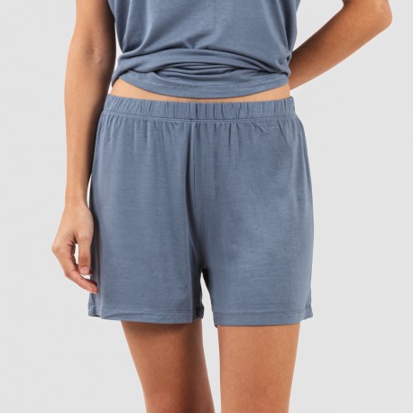 Pijama corto manga fluida viscosa mujer liso