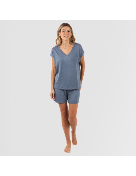 Pijama corto manga fluida viscosa mujer liso Pijama corto manga fluida viscosa mujer liso
