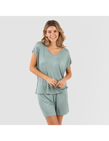 Pijama corto manga fluida viscosa mujer liso Pijama corto manga fluida viscosa mujer liso